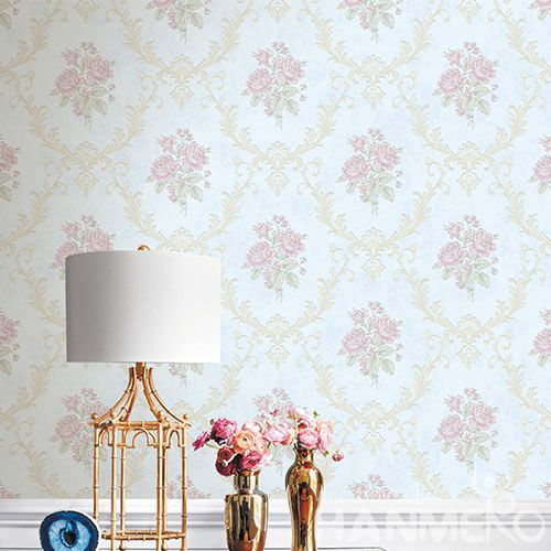 HANMERO Nature Pink Flowers Pattern 0.53 * 10M / Roll Non-woven Wallpaper Kids Bed Room Wallcovering from Chinese Exporter on Sale