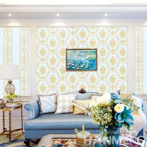 HANMERO Hot Selling 0.53 * 10m Non-woven Wallpaper Gloden Damask Pattern Home Wallcovering for Wall Vender from Hubei China
