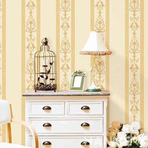 HANMERO Affordable Classic 0.53 * 10M Non-woven Wallpaper Yellow Stripes Designs for Household Decoration Factory Sell Directlly