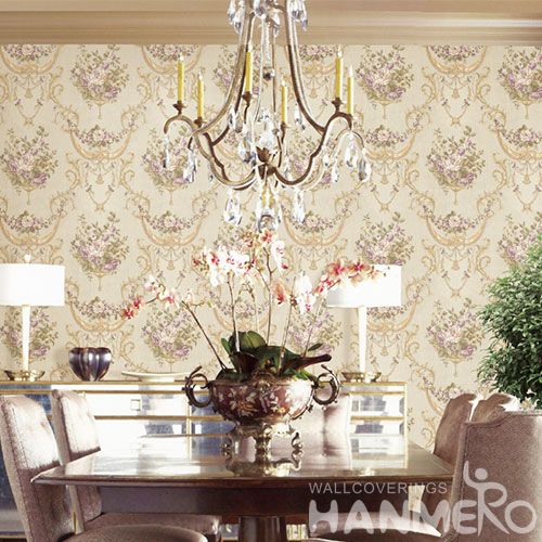 HANMERO Natural Material New Style PVC Purple Flowers Wallpaper 0.53 * 10M / roll Bedroom House Decorative Best Prices