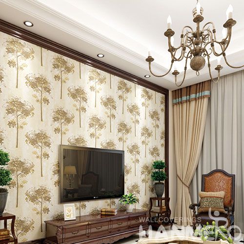 HANMERO Beige Color 3D Trees Pattern Suede Wallpaper 0.53 * 10M Kids Bedroom Decor Wallcovering from Chinese Factory