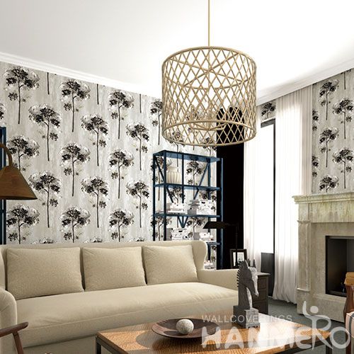 HANMERO Latest Suede 3D Trees Pattern 0.53 * 10M Wallpaper in Modern Classic Style from Chinese Wallcovering Manufacturer