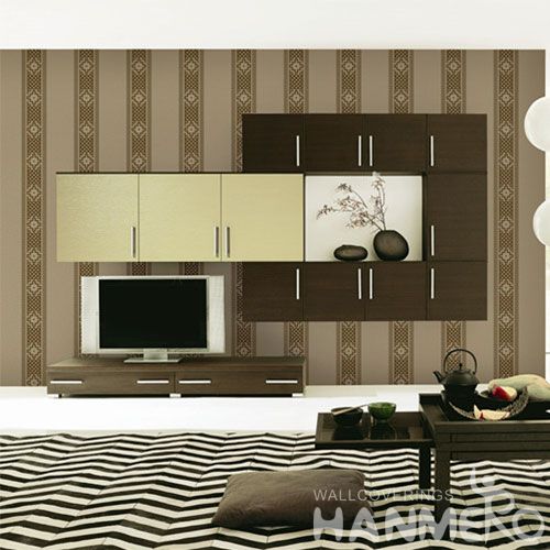 HANMERO Nature Stripes Pattern 0.53 * 10M / Roll Stylish Wallpaper Bed Room Non-woven Wallcovering Classic Style on Sale