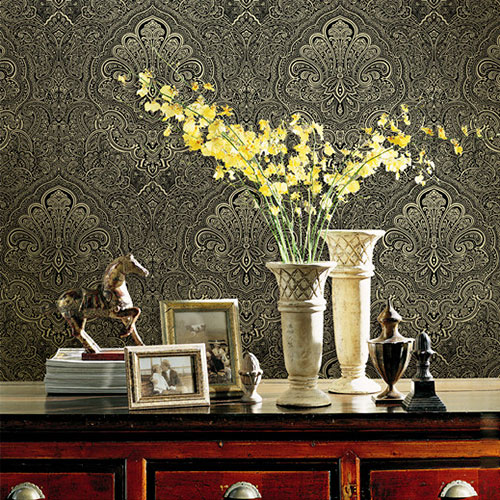 HANMERO Chinese Factory Gloden Flowers 0.53 * 10M  Non-woven Affordable Wallpaper Professional Wallcovering Chinese Dealer