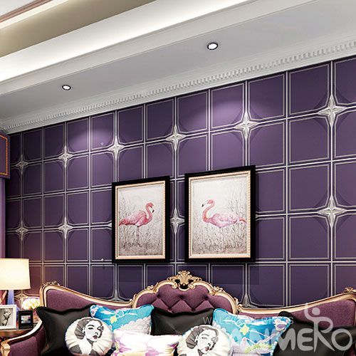 HANMERO Modern Purple Color 0.53 * 10M Suede Wallpaper Geometric Design for Sofa Backgroung from Chinese Factory Supplier