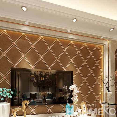 HANMERO Eco-friendly Natural Suede Wallpaper Foaming in Geometric Pattern for Elegant Home Bedroom Decoration