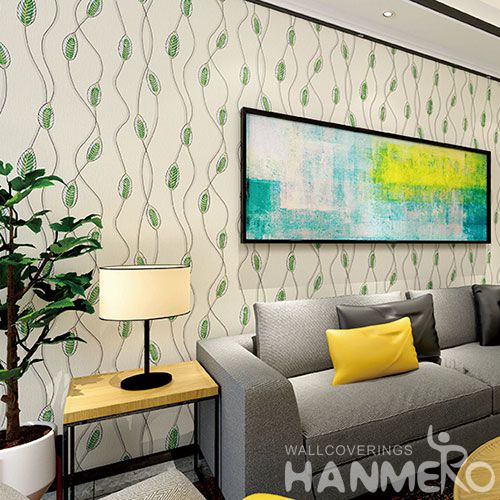 HANMERO Modern Green Leaves 0.53 * 10M Suede Wallpaper Foaming Technology Wholesale Prices for TV Sofa Background Decorative