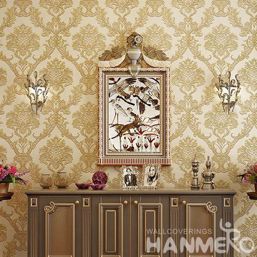 HANMERO Interior Decor Embossed Wallcovering Cozy Beige Color 0.53 * 10M Wallpaper Natural Material for Office Lounge Room