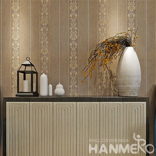 HANMERO Durable Interior Room Decorating Wallpaper 0.53 * 10M / Roll Brown Color PVC Wallcovering Best Selling