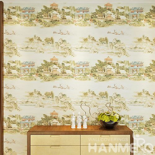 HANMERO Durable Hot Selling PVC Wallpaper Chinese Traditional Style 0.53 * 10M Wallcovering High Quality Bedroom Decor
