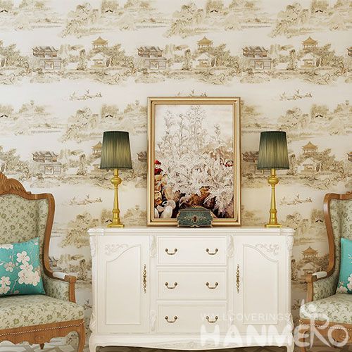 HANMERO CE certificate Economical Chinese Nature Scenery Design Wallpaper PVC 0.53 * 10M Wall Decoration Wallcovering