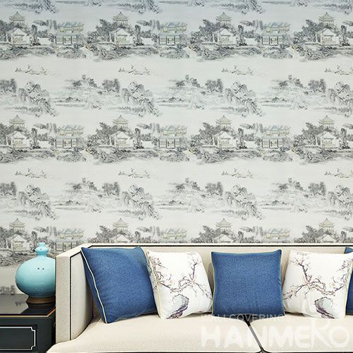 HANMERO Living Room Wall Decoration Natural Landscape Wallpaper PVC 0.53 * 10M China Wallcovering Wholesaler Prices