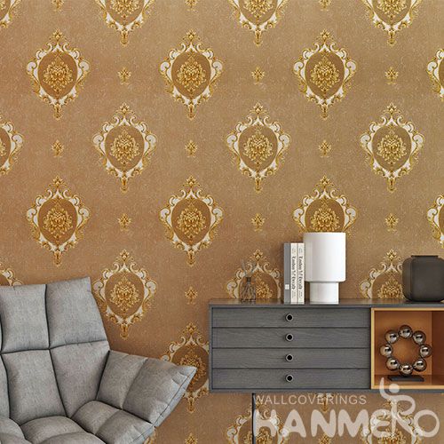 HANMERO Brown Color Chinese Factory Wallcovering Supplier PVC 0.53 * 10m Wallpaper for Home Decoration