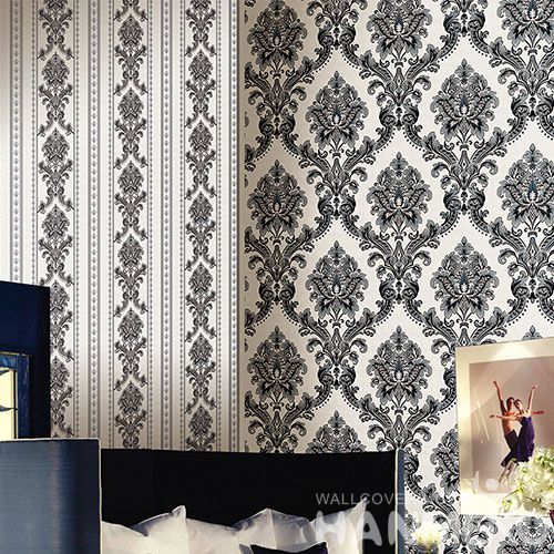 HANMERO European Style PVC 0.53 * 10M / Roll Wallpaper Classice Damask Pattern Chinese Wallcovering Supplier
