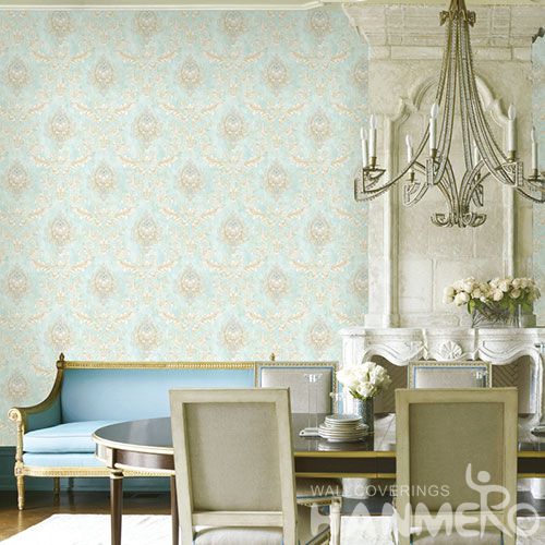 HANMERO European Non-woven Embroidery 0.53*10M Light Blue Flower Wallpaper Supplier From China