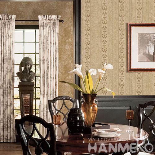 HANMERO European Non-woven Embroidery 0.53*10M Brown Stripes Wallpaper Supplier From China