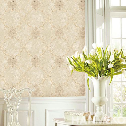 HANMERO European Non-woven Embroidery 0.53*10M Light Brown Damask Wallpaper Supplier From China