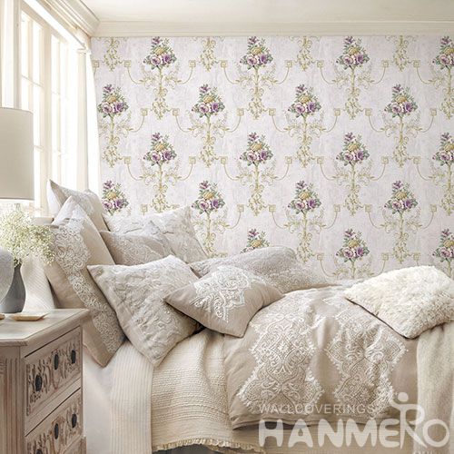 HANMERO Pastoral Non-woven Embroidery 0.53*10M White Flower Wallpaper Supplier From China