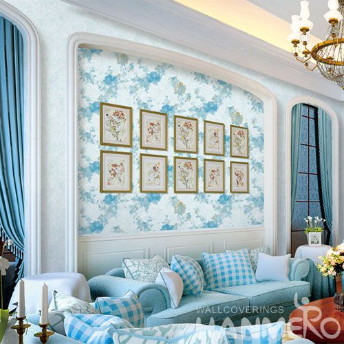 HANMERO Latest Blue Color Fancy Flowers Strippable PVC Wallpaper 0.53 * 10M Professional Chinese Wallcovering Exporter