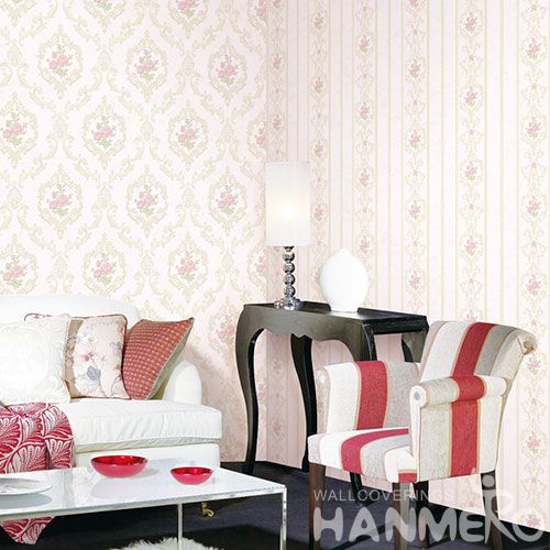 HANMERO Damask Design New Fashion Non-woven 0.53 * 10M Pink Flowers Wallpaper for Living Room Bathroom Wall Manufacturer Designer from China