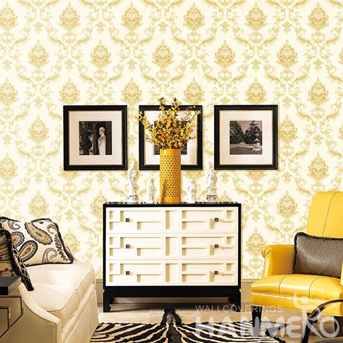 HANMERO Removable Chinese Supplier Natural Sense Non-woven Wallpaper Golden Damask for Cozy Home Decoration Modern European Style Cheap Prices