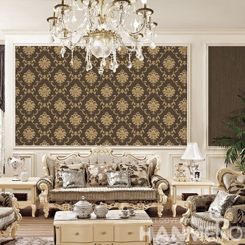 HANMERO PVC Vinyl Damask Pattern Wallpaper TV Sofa Background Classic Style Chinese Wallcovering Supplier