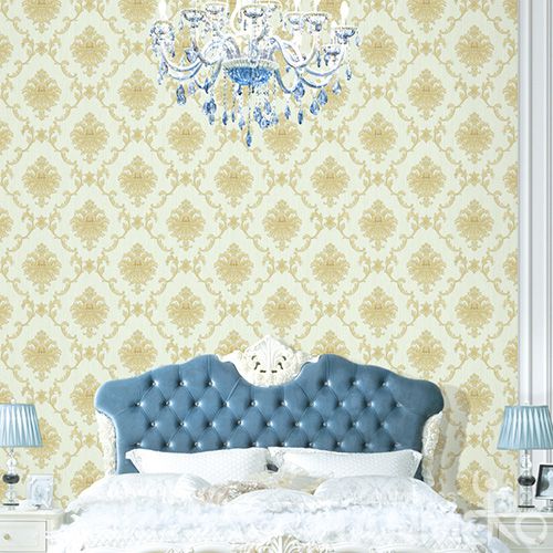 HANMERO Economical Yellow Damask PVC Wallpaper in Modern Classic Style Wholesale from Chinese Factory Favorable Prices