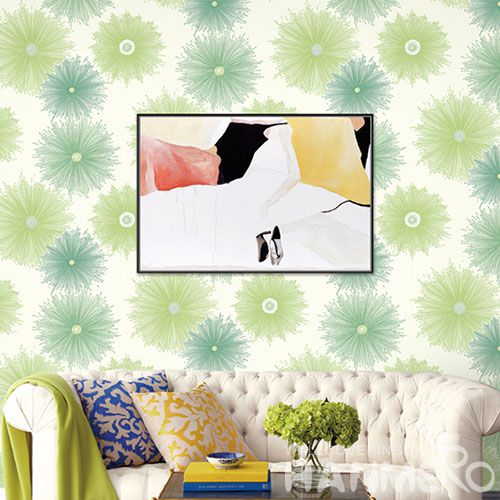 HANMERO PVC Sofa TV Background Decor Wallpaper in Modern Cozy Style 0.53 * 10 M PVC Wallcovering Green Color