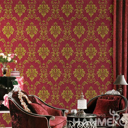HANMERO Chinese Exporter Red Golden Damask PVC Wallpaper for Interior Room Decoration Best Prices and Nature Sense