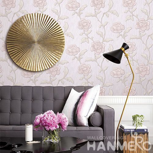 HANMERO Vinyl Washable PVC 0.53 * 10M Wallcovering Hotels Restaurants Pink Floral Wallpaper Supplier Modern Fancy Style