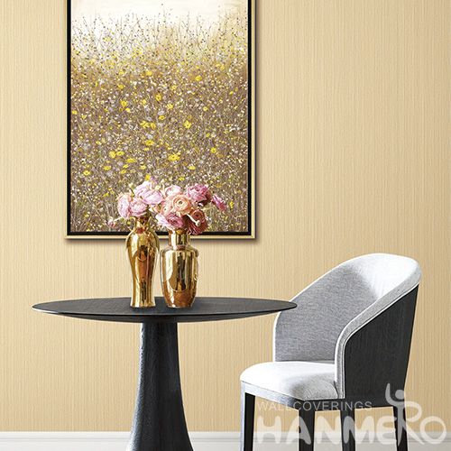 HANMERO Removable PVC Deep Embossed Wallpaper 0.53 * 10M Yellow Solid Color Lounge Rooms Decor Chinese Wallcovering Vendor