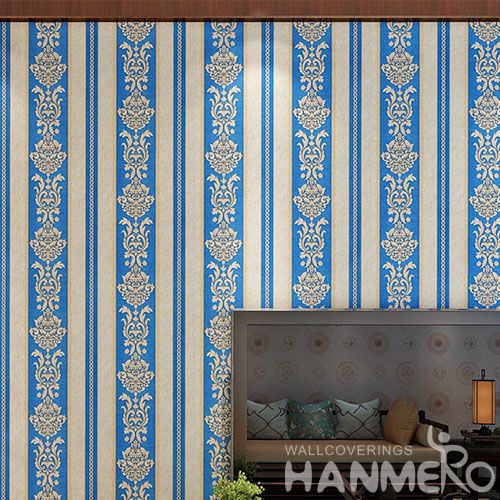 HANMERO Stripes Blue Color Home Interior PVC 0.53 * 10M Wallpaper for TV Sofa Background Professional Wallcovering Manufacturer