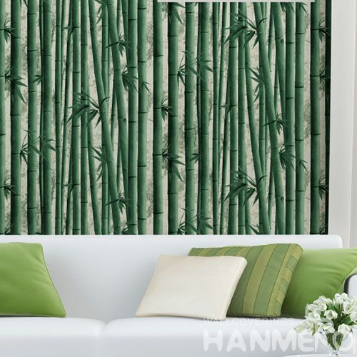HANMERO Luxury Green Color PVC 0.53 * 10M 3D Bamboo Textured Wallpaper Modern Style Living Room Bedroom Decor in Stock