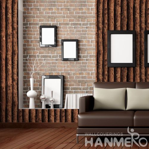 HANMERO PVC Brown Color 3D Wood Design 0.53 * 10M Vintage Wallpaper Modern Classic Style from Chinese Wallcovering Seller