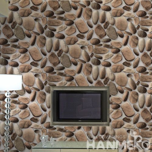 HANMERO Economical Brown Color PVC 0.53 * 10M Decor Home Wallpaper 3D Stone Design on Sale from Chinese Factory Favorable Prices