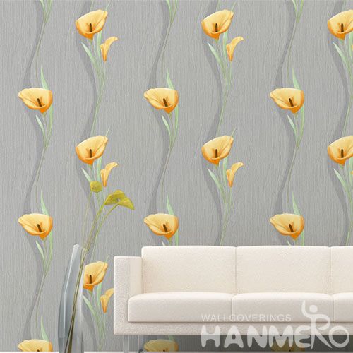 HANMERO Durable Hot Selling PVC Contemporary Wallpaper Patterns Modern 0.53 * 10M Yellow Flowers Wallcovering High Quality Living Room Decor