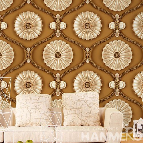 HANMERO Chinese Factory 1.06M PVC Gloden Flowers 3D Wallpaper from Professional Wallcovering Dealer Modern Classic Style