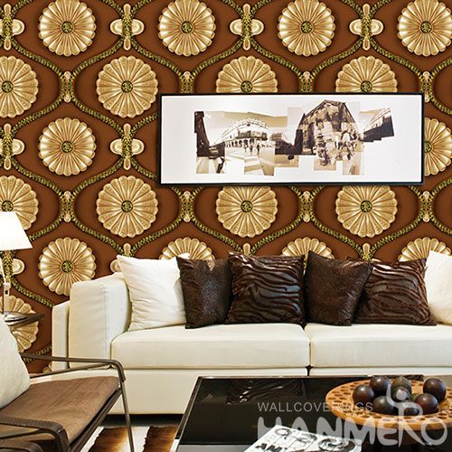 HANMERO Modern Golden Color Flowers Wallcovering 1.06M PVC Removable 3D Wallpaper for Office Exhibition Wall Photo Quality
