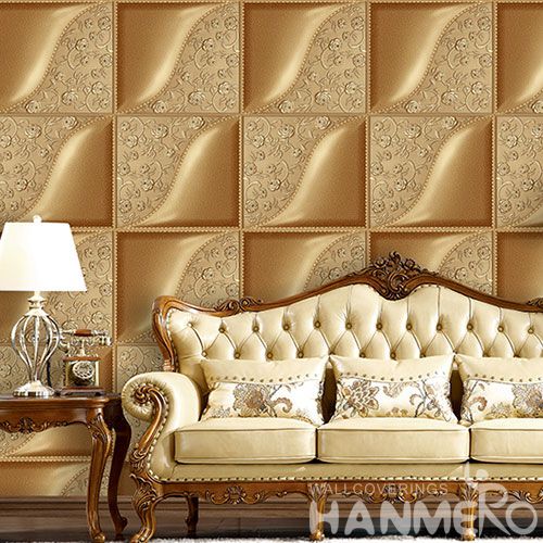 HANMERO Gloden Geometric Pattern Top Quality Living Room PVC 3D Wallpaper for Wall Decoration Chinese Wholesaler Best Prices