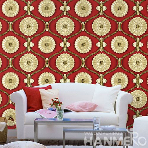 HANMERO Modern Style Gloden Flowers Wallcovering 3D 1.06M PVC Wallpaper Factory Sell Directlly Wallpaper for Bedroom in Stock Wholesale