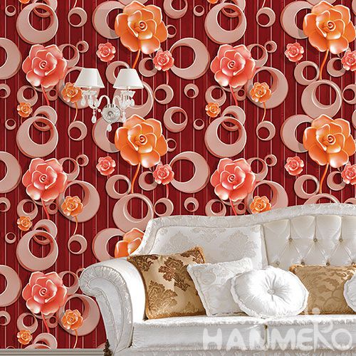 HANMERO Hot Selling 1.06M PVC Beautiful Flowers Wallpaper Modern Fashion Style Home 3D Wallcovering for Wall Dealer from Hubei China