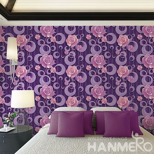 HANMERO Modern Design Purple Pink Color 3D Wallpaper PVC 1.06M with Flowers Pattern for Luxury Home Decoration from China
