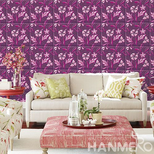 HANMERO Modern Beatiful Floral Pattern 3D Wallpaper Pink Color for Sofa Background PVC 1.06M Wallcovering Factory Supplier