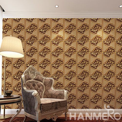 HANMERO 3D PVC Golden New Fashion Germetric Pattern Wallpaper for Living Room Bathroom Wall Manufacturer Designer CE Certificate