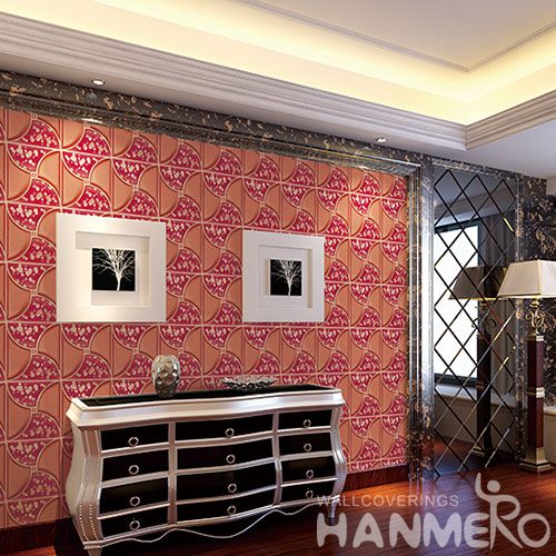HANMERO Strippable High Quality 3D Germetric Pattern PVC Wallpaper Wholesaler Exporter from China Factory Sell Directly