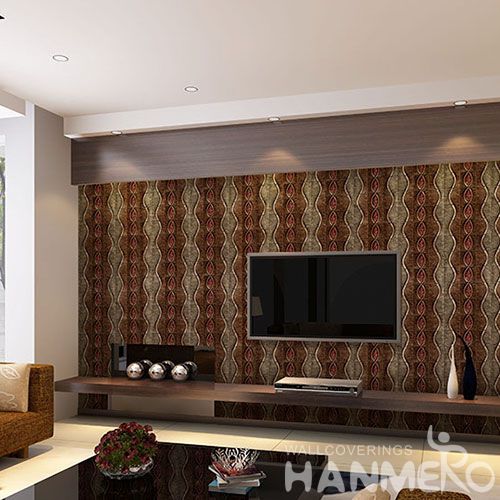 HANMERO 3D Popular Interior Room Decorative PVC 1.06M Wallpaper Red and Brown Color Wallcovering Factory New Latest