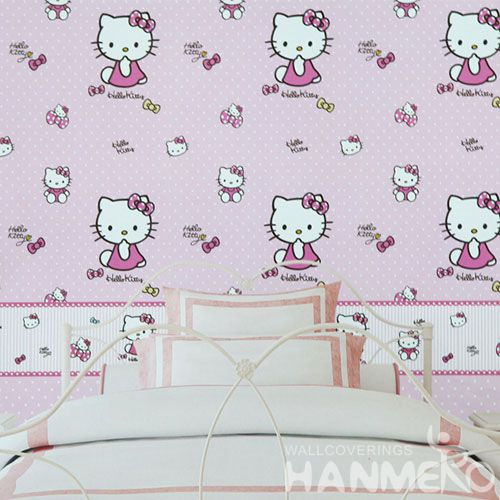 HANMERO 0.53 * 10M Hello Kitty Pink Color Girls Room Wallpaper Fresh Hot Selling PVC Vinyl Wallcovering Factory Sell Directly