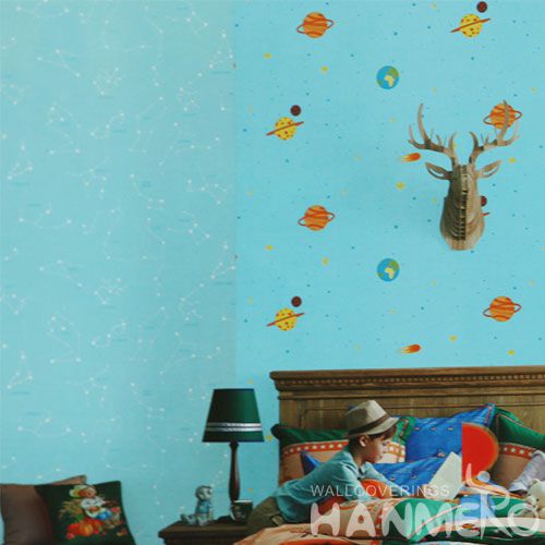 HANMERO Eco-friendly Home Decoration Wallcovering PVC Vinyl Blue Wallpaper for Kids Living Room Wholesale Price