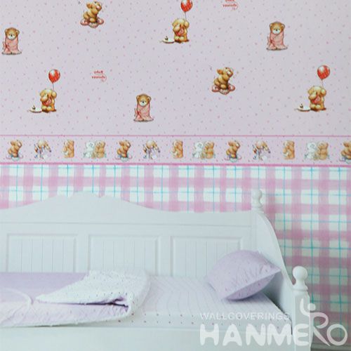 HANMERO Modern Cartoon Bear Design 0.53 * 10M PVC Kids Wallpaper for Walls Chinese Manufacture CE Certificate
