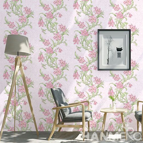 HANMERO China Manufacture Wall Decoration Wallpaper Pink Flowers Design PVC Wallcovering for Kids Room Livingroom Decor on Sale